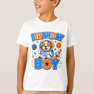 Söt Astronaut Hund "Födelsedags Pojke" Yttre Rymde T Shirt