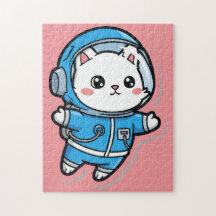 Söt Astronaut Katt Anpassad Foto Pussel