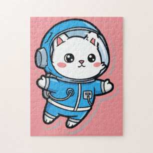 Söt Astronaut Katt Anpassad Foto Pussel