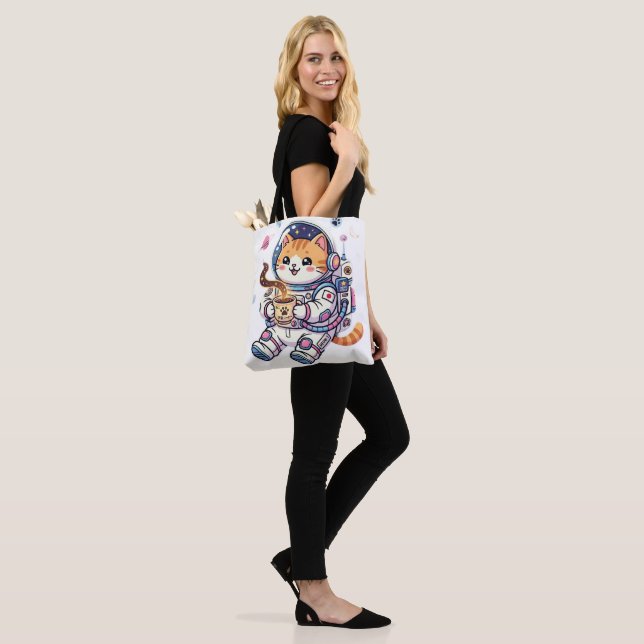 Söt Astronaut Katt Estetisk Canvas Väskor (På modell)