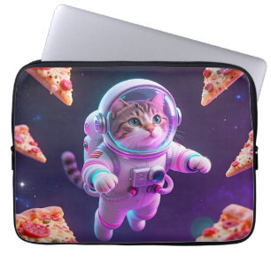 Söt Astronaut Katt Flytande Pizza Rymdäventyr Laptop Fodral