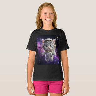 Söt Astronaut Katt i Rymden - 3D Kosmisk Galax T Shirt