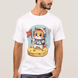 Söt Astronaut Katt Månlandning Kawaii Rymd Kitty T Shirt