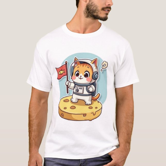 Söt Astronaut Katt Månlandning Kawaii Rymd Kitty T Shirt (Framsida)