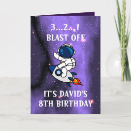 Söt astronaut lila svart galax 8-årsdag kort