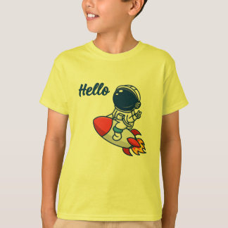 Söt astronaut ridande raket "Hej" barn t-shirt