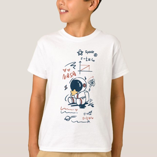 Söt Astronaut Rymd Cartoon Grafik Barns T-Shirt (Framsida)