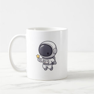Söt astronaut som håller stjärnmugg kaffemugg