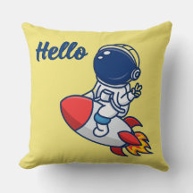 Söt astronaut som rider på raket "Hej" kastkudde