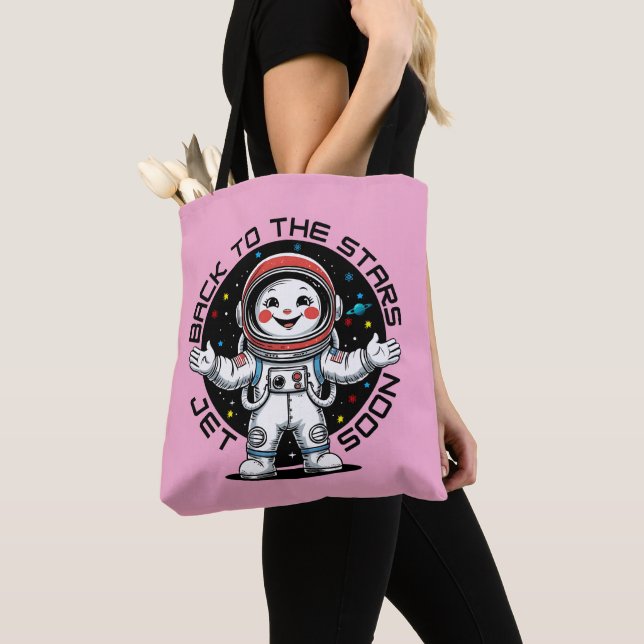 Söt astronaut tillbaka till stjärnorna design  tygkasse (Närbild)
