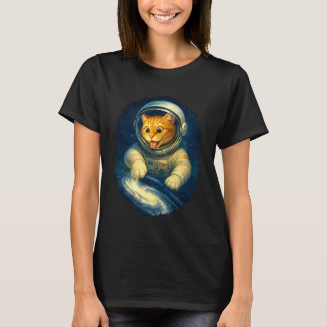 Söt astronautkatt i rymden med Vintergatan T Shirt (Framsida)