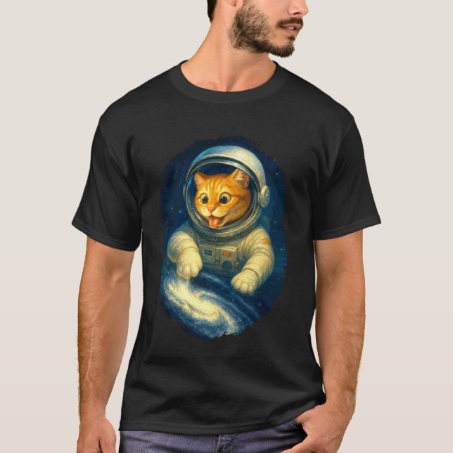 Söt astronautkatt i rymden med Vintergatan T Shirt (Framsida)