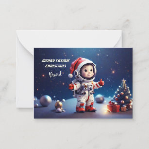 Söt astronautpojke firar jul i kosmos anteckningskort
