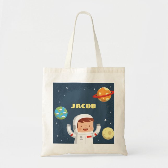 Söt astronautpojke Galaxy rymden Totebag Tygkasse (Framsidan)