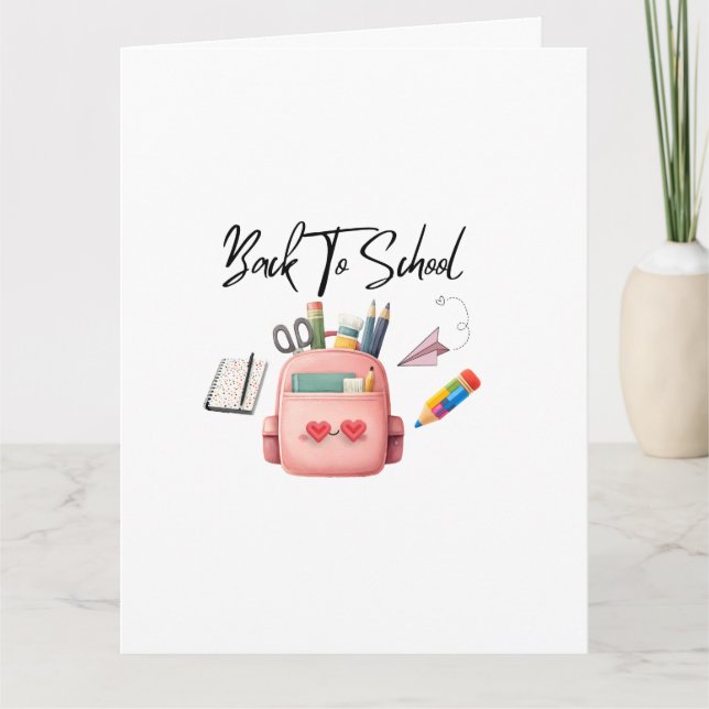 Söt åter till skolan rosa ryggsäck vykort (Framsida)