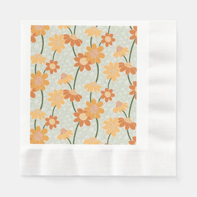 Söt återmuterade blommor från 1970-talet pappersservett (Framsidan)