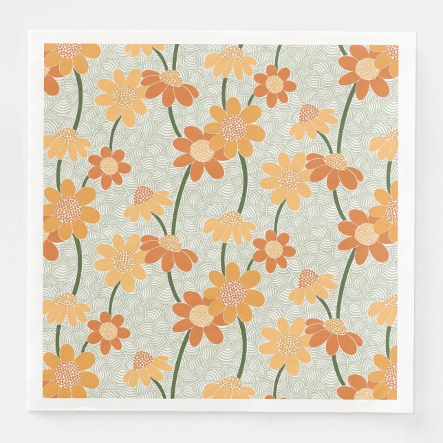 Söt återmuterade blommor från 1970-talet pappersservett (Framsida)