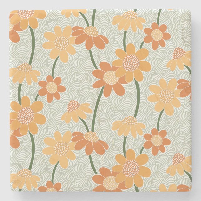 Söt återmuterade blommor från 1970-talet stenunderlägg (Framsidan)