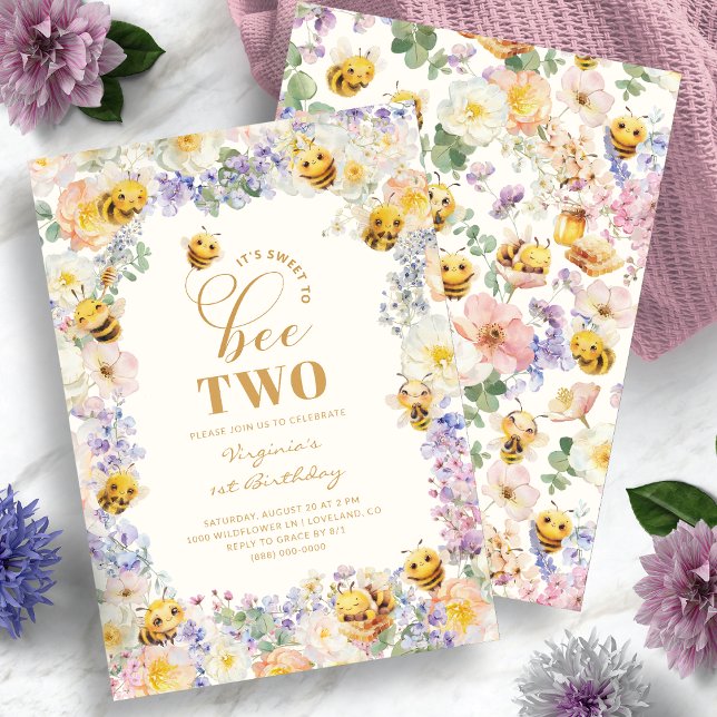 Söt att bli två dagar inbjudningar (Sweet To Bee Two Birthday Invitation
)