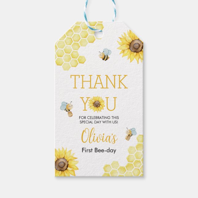 Söt Att Vara Ett Första Biedagen Födelsedagsfest Presentetikett (Framsidan)