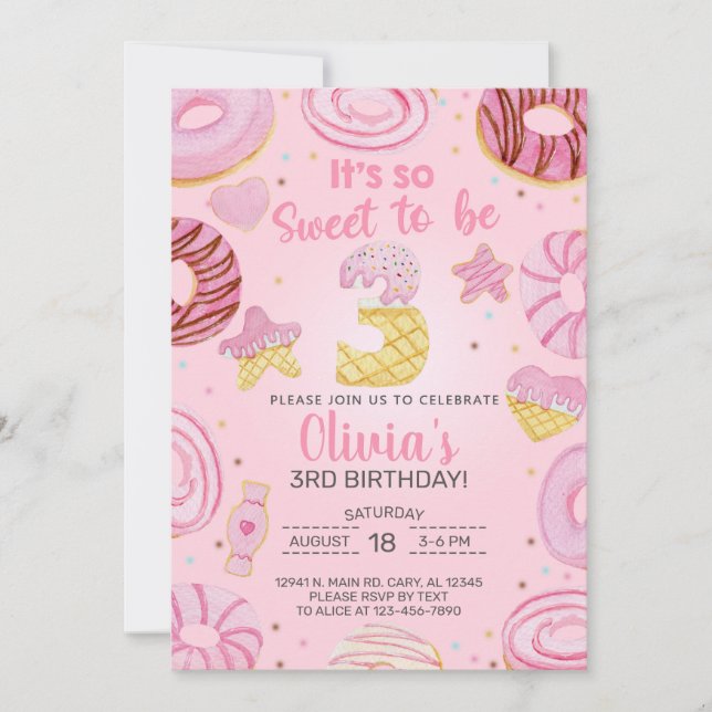 Söt att vara tre munkar flicka 3:e födelsedag inbj inbjudningar (Framsida)