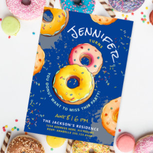 Söt åtta 8:e Donut Färgglada strössel Blå Inbjudningar
