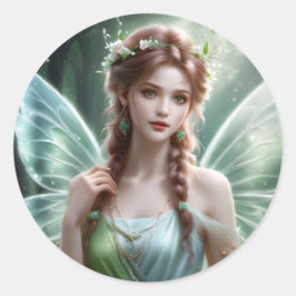 Söt Auburn Vår Fairy Fantasy Dreamy Runt Klistermärke
