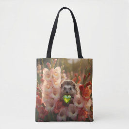 Söt augustig igelkott med peridothjärta tygkasse