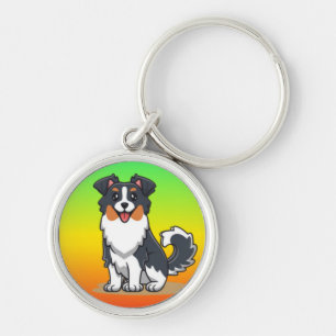 Söt australisk herdehund-23144 rund silverfärgad nyckelring