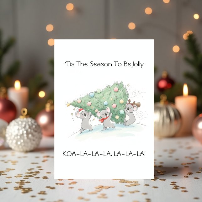 Söt australisk koala som bär julgran helgkort (Cute Funny Australian Koala Carrying Christmas Tree Holiday Card )