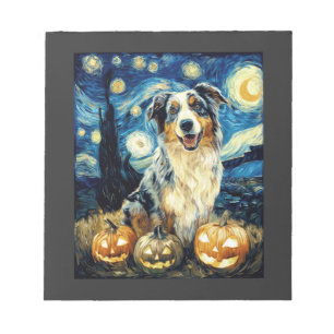 Söt australsk herdehund Halloween Jack O Lant Anteckningsblock