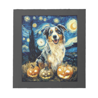 Söt australsk herdehund Halloween Jack O Lant Anteckningsblock
