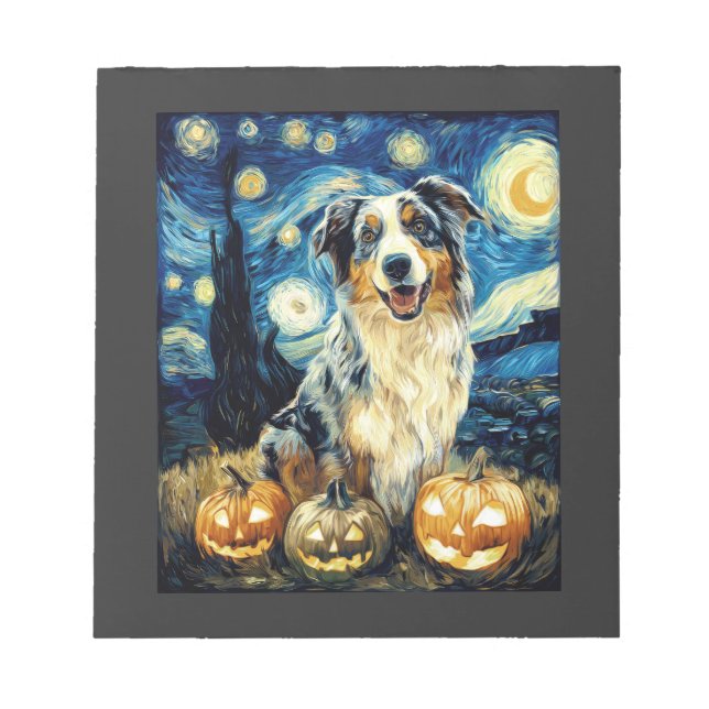 Söt australsk herdehund Halloween Jack O Lant Anteckningsblock (Framsida)