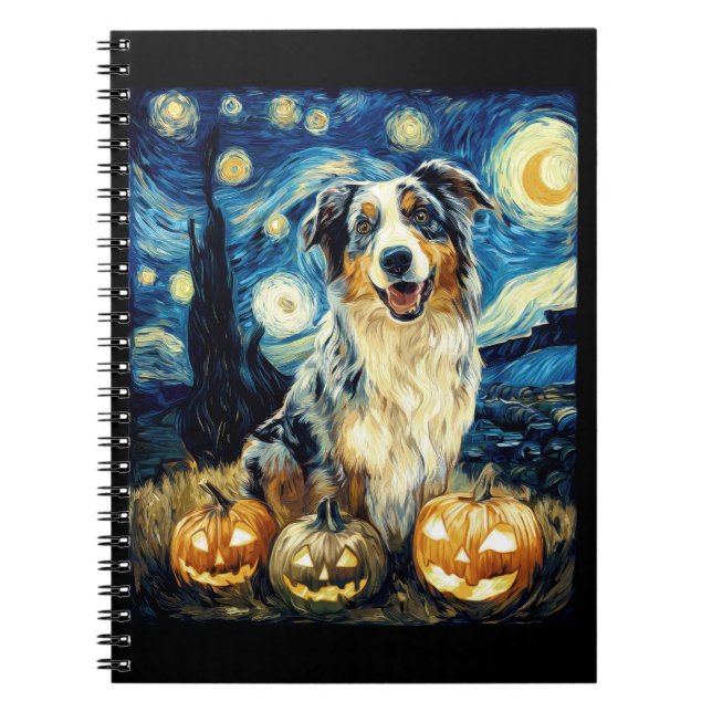 Söt australsk herdehund Halloween Jack O Lant Anteckningsbok (Framsidan)