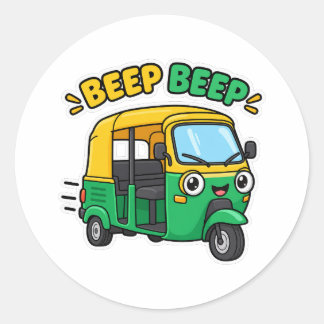Söt autorickshaw-bip bip-klistermärke runt klistermärke