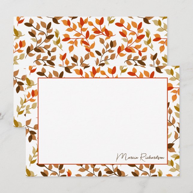 Söt Autumn Blommigts Modern Script Personlig Anteckningskort (Fram/baksida)