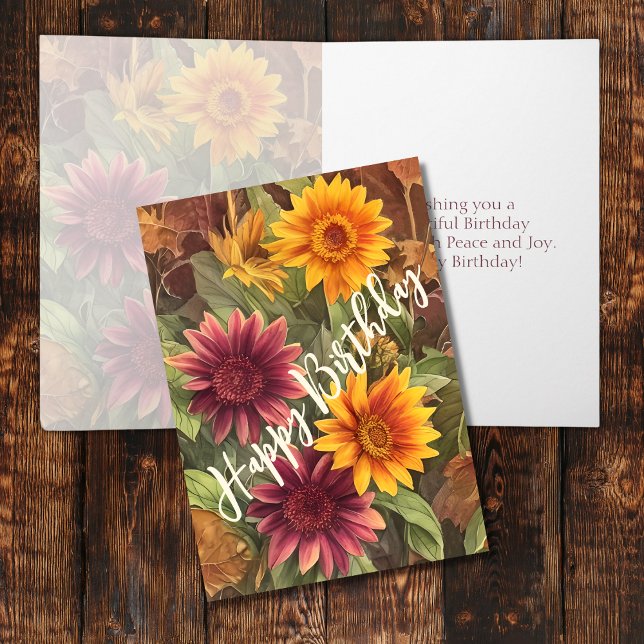 Söt Autumn Flowers Blommigt Fall Birthday Kort (Front and Inside - Pretty Autumn Flowers Floral Fall Birthday Card)