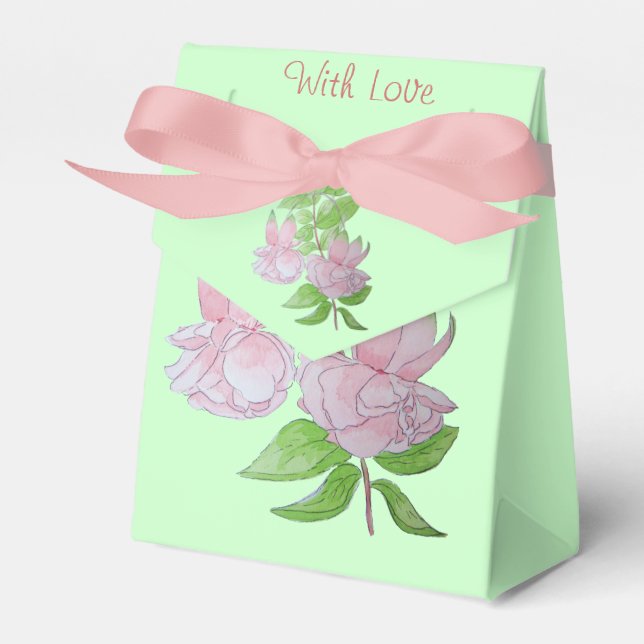 söt av gräddblommor i rosa vid  av bröllop presentaskar (Framsidan Sidan)