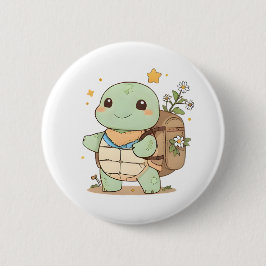 Söt äventyrlig sköldpadda Resenär Kawaii-design Knapp
