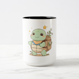 Söt äventyrlig sköldpadda Resenär Kawaii-design Två-Tonad Mugg