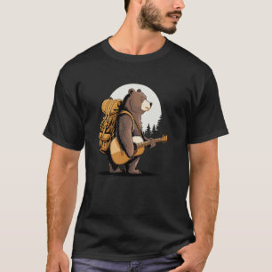 Söt äventyrsbjörn med gitarr, vandrande musikalisk t shirt