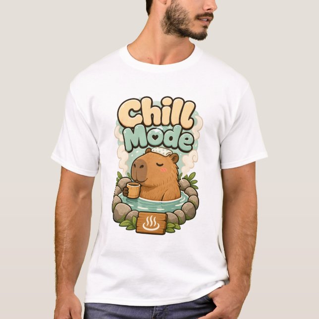 Söt avkopplingsläge Capybara hetvattenkälla illust T Shirt (Framsida)