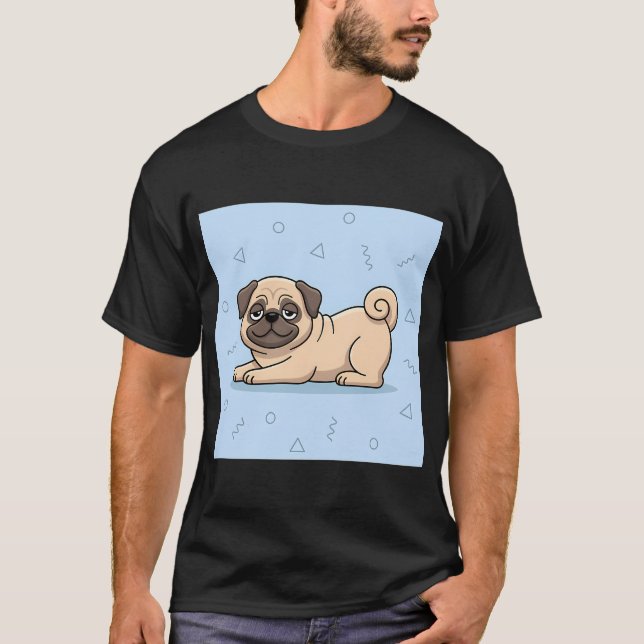 Söt Avslappnad Mops Tecknad Illustration för Hundä T Shirt (Framsida)