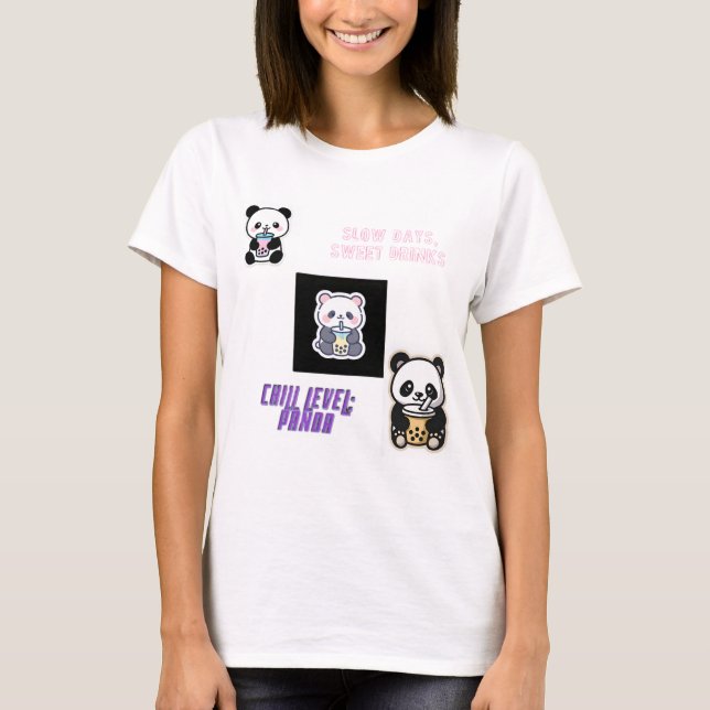 Söt Avslappnad Panda Med Boba T Shirt (Framsida)