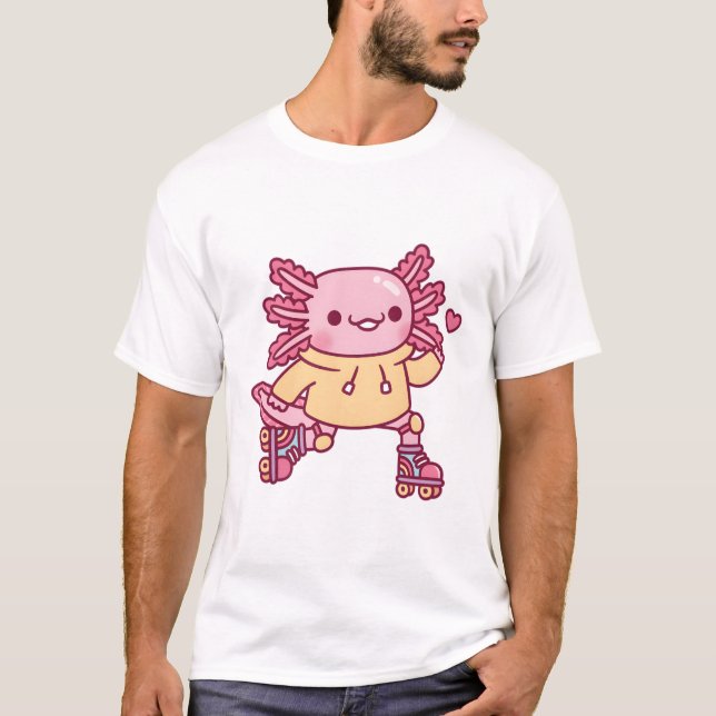 Söt Axolotl älskar rullskridskoåkning T Shirt (Framsida)