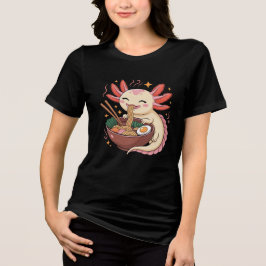 Söt Axolotl äter Ramen Nudlar T Shirt