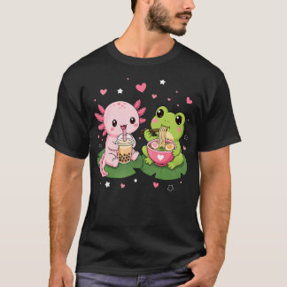 Söt Axolotl Boba Te Och Groda Ramen T Shirt