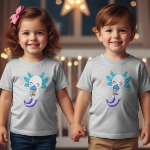 Söt Axolotl Boba Te T-Shirt för Småbarn