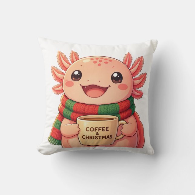 Söt Axolotl Dricker Kaffe Jul Accent  Kudde (Framsida)