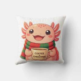 Söt Axolotl Dricker Kaffe Jul Accent  Kudde